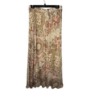 Roz & Ali Paisley Gold & Cream Elastic Waist Maxi Skirt Women's Medium